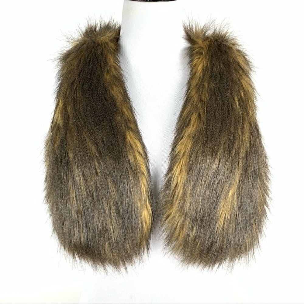 INC International concepts faux fur vest size P brown vegan shrug fall western
